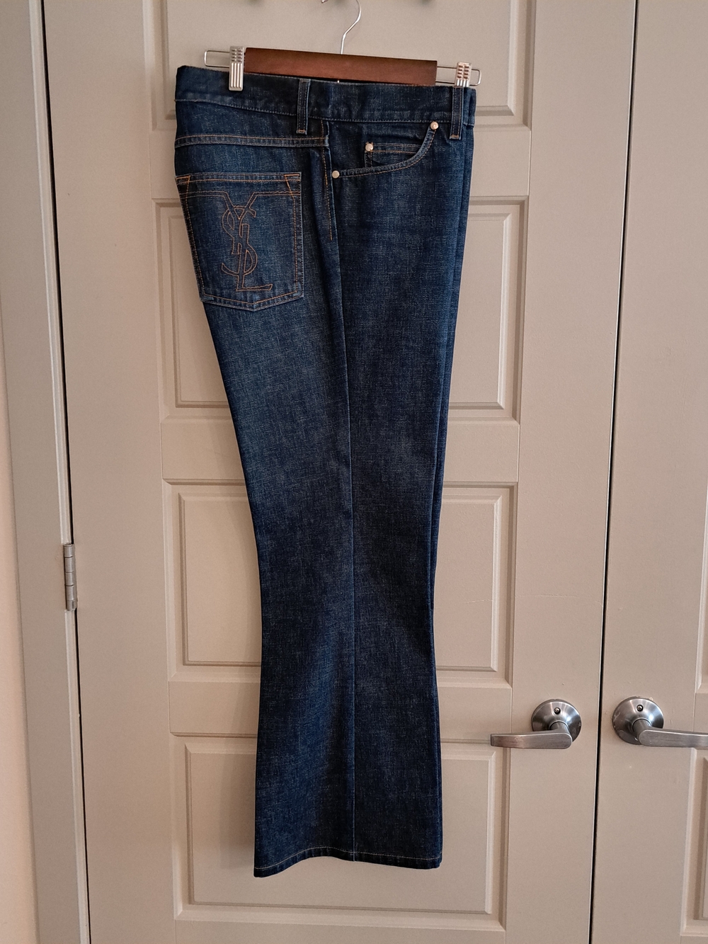 Men's Yves Saint Laurent Dark Blue Flare Jeans with Embroidered Pocket